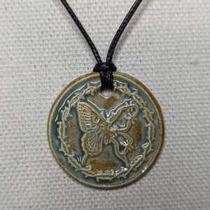 Barbed Wire Butterfly Ceramic Pendant Handmade Faux Wax Seal Choker Necklace